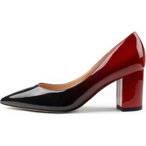 Pumps for Women Chunky Heels Comfortable Middle Block Heel Pumps Red